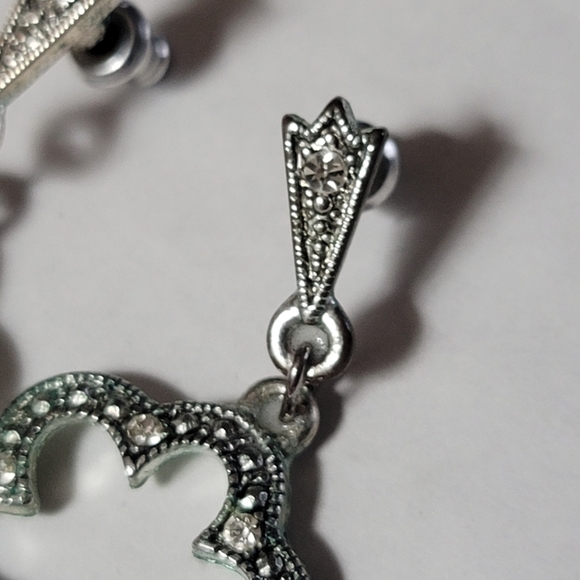 Vintage Style‎ earrings Flower Dangle Silver Studded p06 - Picture 3 of 6